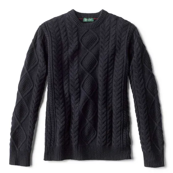 Orvis Sweaters|Cable Crewneck Sweater Navy