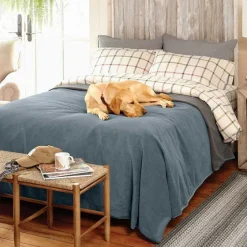 Orvis Throw Blankets|Dog-Proof Fleece Coverlet Blue