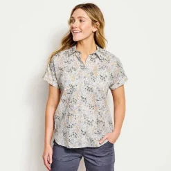 Orvis Shirts|Easy Printed Short-Sleeved Camp Shirt Faded Red Woodblock Floral