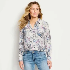 Orvis Shirts|Long-Sleeved Everyday Silk Shirt Purple Fog Bouquet Floral
