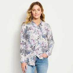 Orvis Shirts|Long-Sleeved Everyday Silk Shirt Purple Fog Bouquet Floral