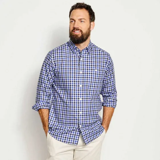 Orvis Shirts|No-Work, Work Long-Sleeved Hidden Button-Down Shirt Navy/River Delta