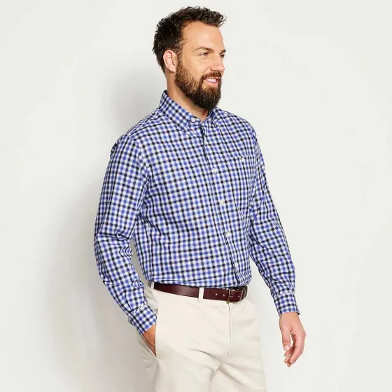 Orvis Shirts|No-Work, Work Long-Sleeved Hidden Button-Down Shirt Navy/River Delta