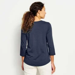 Orvis Shirts|Perfect Relaxed V-Neck Three-Quarter Sleeve Tee Blue Moon