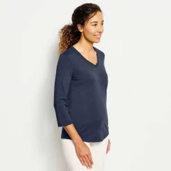Orvis Shirts|Perfect Relaxed V-Neck Three-Quarter Sleeve Tee Blue Moon