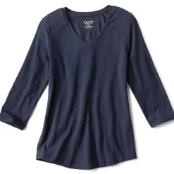 Orvis Shirts|Perfect Relaxed V-Neck Three-Quarter Sleeve Tee Blue Moon