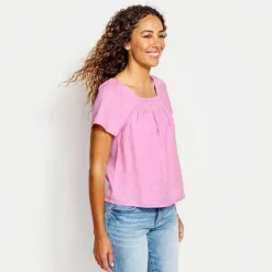 Orvis Shirts|Performance Linen Square-Neck Short-Sleeved Top White
