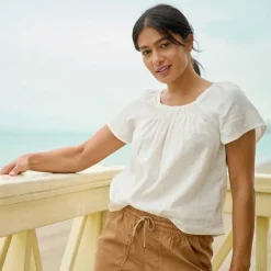 Orvis Shirts|Performance Linen Square-Neck Short-Sleeved Top White