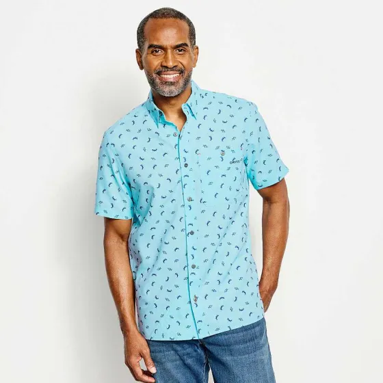 Orvis Shirts|Printed Tech Chambray Short-Sleeved Shirt Navy