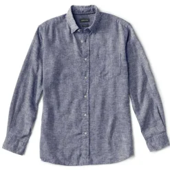 Orvis Shirts|Pure Linen Long-Sleeved Shirt Navy Chambray