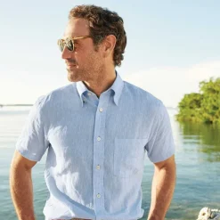 Orvis Shirts|Pure Linen Short-Sleeved Shirt Light Blue