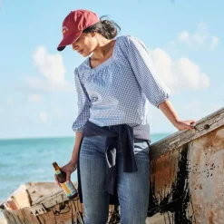 Orvis Shirts|River Guide Square-Necked Popover Dusty Blue Check
