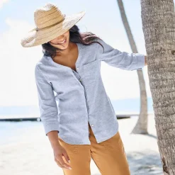 Orvis Shirts|Women'S Performance Linen Three-Quarter-Sleeved Shirt Dusty Blue Chambray