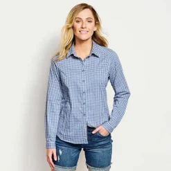 Orvis Shirts|Women'S River Guide Long-Sleeved Shirt Dusty Blue Check