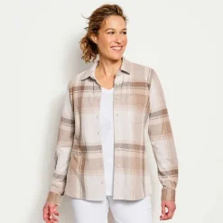 Orvis Shirts|Women'S Snowy River Brushed Knit Long-Sleeved Shirt Feather Plaid