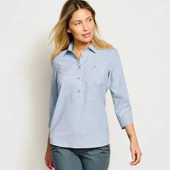 Orvis Shirts|Women'S Tech Chambray Popover Blue Fog