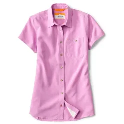 Orvis Shirts|Women'S Tech Chambray Short-Sleeved Work Shirt Pink Lemonade