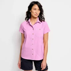 Orvis Shirts|Women'S Tech Chambray Short-Sleeved Work Shirt Pink Lemonade
