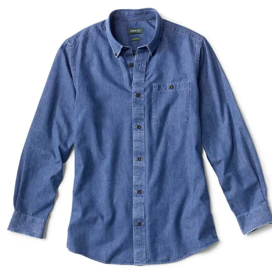 Orvis Shirts|Wrinkle-Free Pure Cotton Denim Shirt Washed Indigo