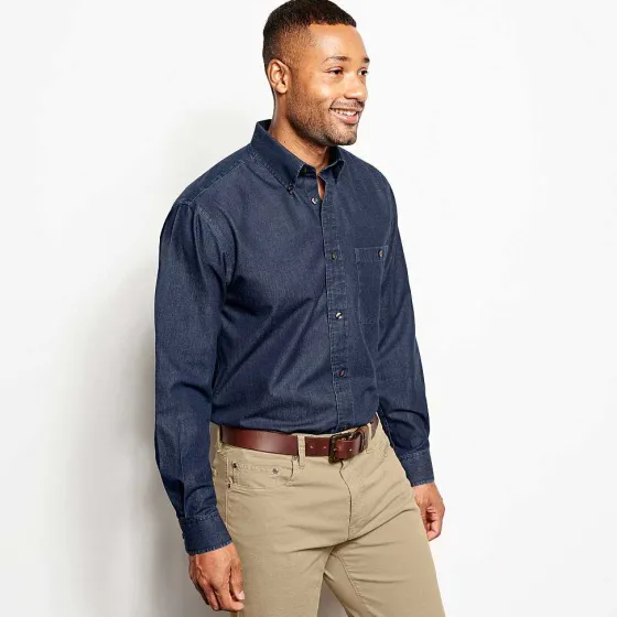Orvis Shirts|Wrinkle-Free Pure Cotton Denim Shirt Washed Indigo
