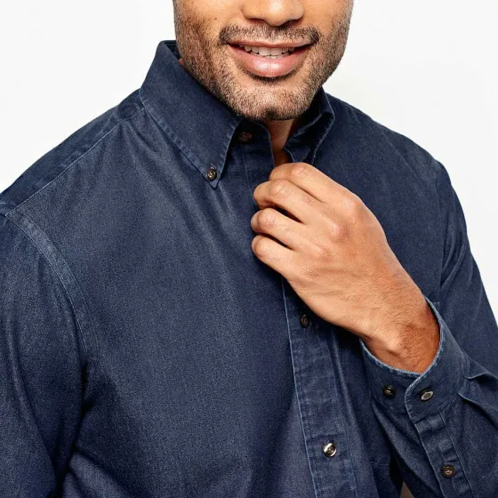 Orvis Shirts|Wrinkle-Free Pure Cotton Denim Shirt Washed Indigo